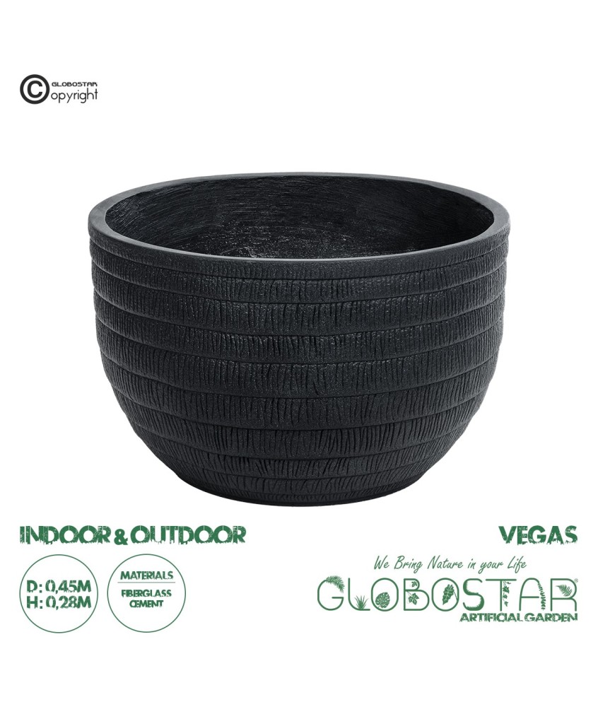 GloboStar® Artificial Garden VEGAS 20702 Διακοσμητικό Πολυεστερικό Τσιμεντένιο Κασπώ Γλάστρα - Flower Pot Μαύρο Φ45 x Υ28cm